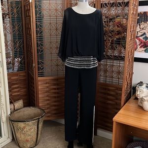 Joseph Ribkoff Black Draping Lined Bejeweled Hip Blouse Top